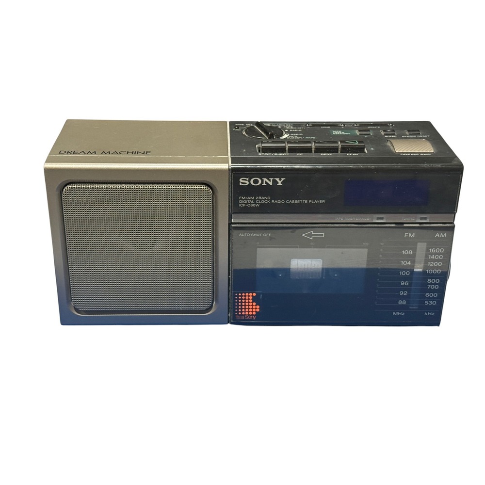 Vintage Sony Dream Machine ICF-C80W Clock Radio Cassette Player AM FM Tested OK